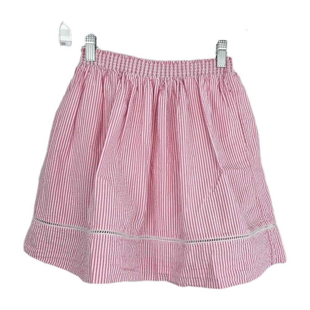 Polo Ralph Lauren Girls Pink White Striped‎ Seersucker Skirt Size M 8-10 Cotton